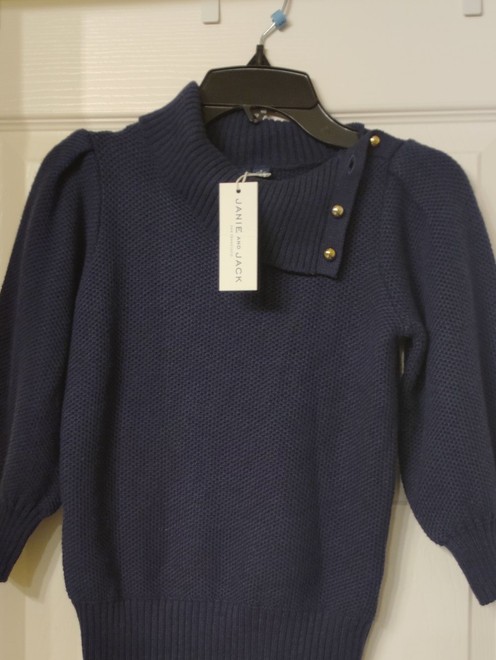 Janie and Jack Navy Knit Turtleneck Sweater with Gold Buttons